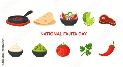 National Fajita Day graphic with ten food illustrations and text