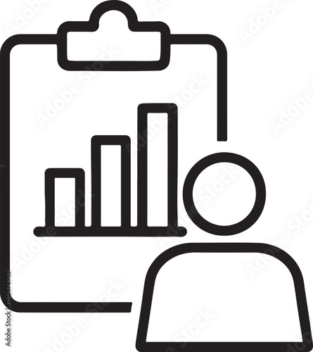 Clipboard with growth charts and person for business reporting and data analysis management