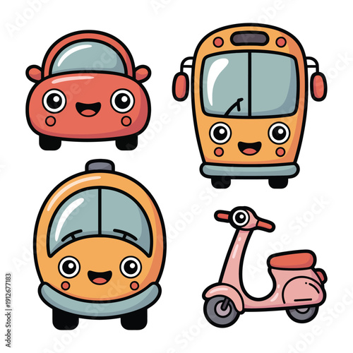 Joyful Vehicles: A collection of cute, cartoonish vehicles, each with its own charming personality, ready to transport you to a world of fun and adventure.