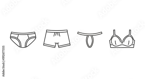 Underwear Icons: Briefs, Boxer Shorts, Thong, Bra - Line Art Collection