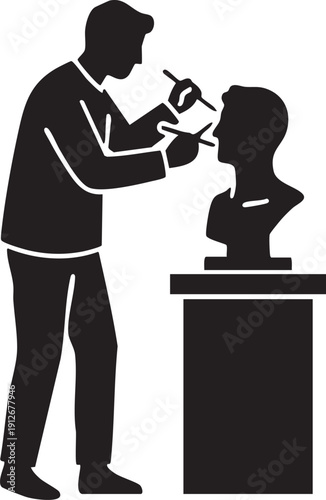 Person sculpting a bust with small tools silhouette isolated on white background minimalist sculptor and creative craftsmanship illustration