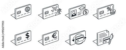 Credit card isometric icons set