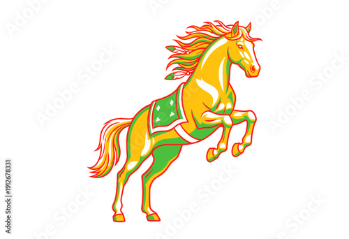 Dynamic rearing horse vector illustration design. Mascot animal artwork for sports club. Horse print design for apparel and t-shirts. Powerful stallio