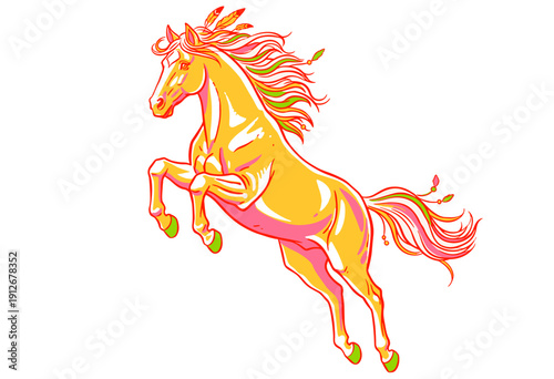 Rearing wild horse neon pop art vector illustration. Horse artwork for apparel, t-shirt design and poster. Vibrant stallion graphic print design with