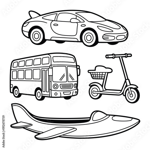 Transportation Collection: A set of various transport vehicles, offering a comprehensive overview of mobility options.