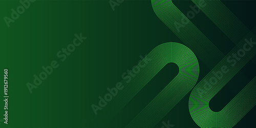 Abstract green background with glowing geometric lines. Modern gradient rounded square lines pattern. Suit for banner, web, brochure, pamflet and presentation, eps10