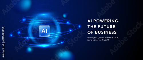 Artificial Intelligence Global Network Technology Background with Data Orbit Sphere