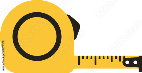 A bright yellow tape measure, a common tool for construction and DIY projects, is depicted with its extended metal measuring tape showing inch markings