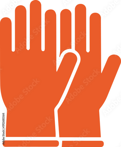 Vibrant orange protective gloves, a minimalist vector illustration representing essential hand safety and hygiene for various tasks, from household cleaning to industrial applications, ensuring