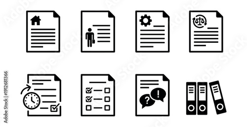 Document and office essentials line icons set