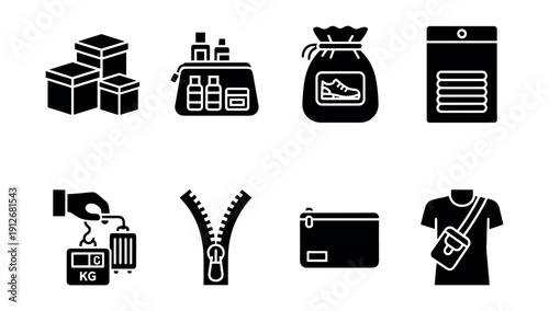 Travel and storage minimalistic icons set
