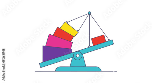 Overloaded Balance Scale Showing Disproportionate Weight. Concept of Inequality, Heavy Workload, Comparison, or Prioritization Challenges. Flat Vector Illustration.