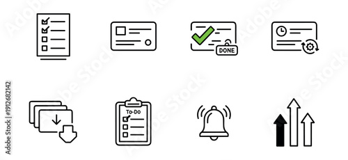 Productivity and task management line icons set