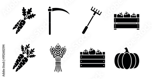Farming and agriculture black silhouette icons set