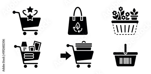 Shopping and eco-friendly bold icons set