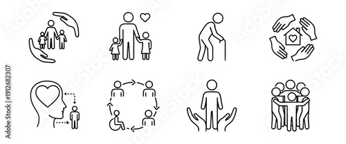 Care, Community, and Support Line Icons Set