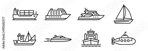 Watercraft line icons set