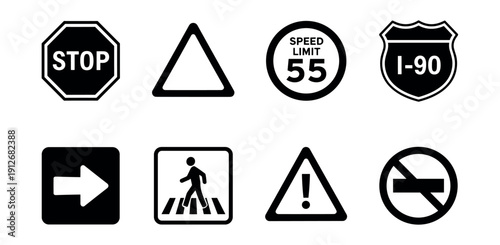 Road traffic signs icon set