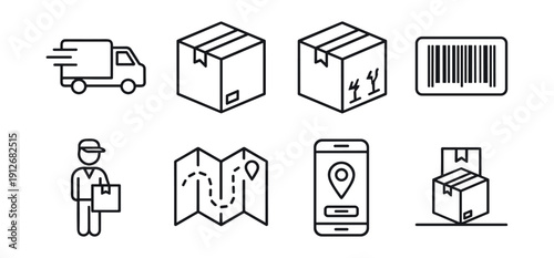 Delivery and logistics line icons set