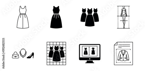 Fashion and clothing icons set