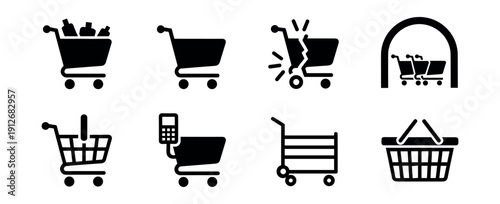 Shopping carts and baskets icon set