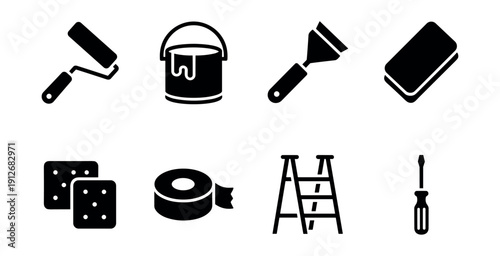 Painting and Home Improvement Tools Icons Set