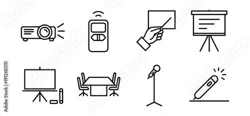 Presentation and Meeting Line Icons Set
