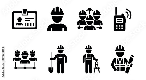 Construction and Engineering Black and White Icons Set