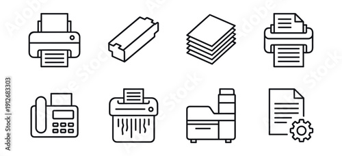 Office equipment line icons set