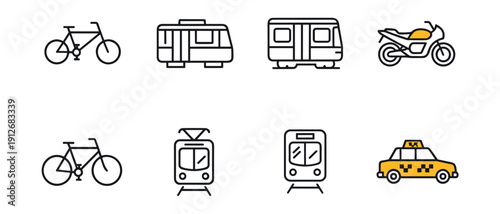 Transportation minimalist line icons set