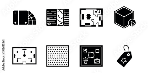 Architecture and design black and white icons set