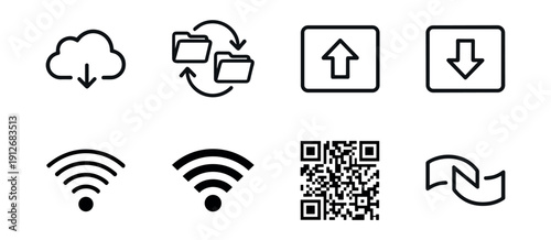 Digital interface black and white line icons set