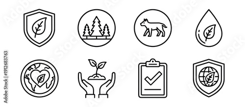 Environmental and sustainability line icons set