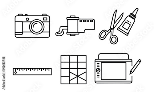 Photography and design tools line icons set