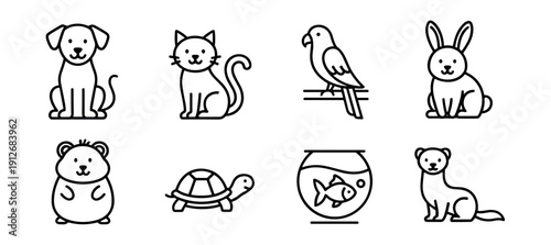 Pets line art drawings collection