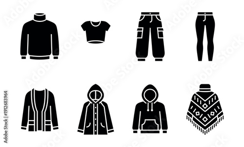 Clothing silhouette icons set