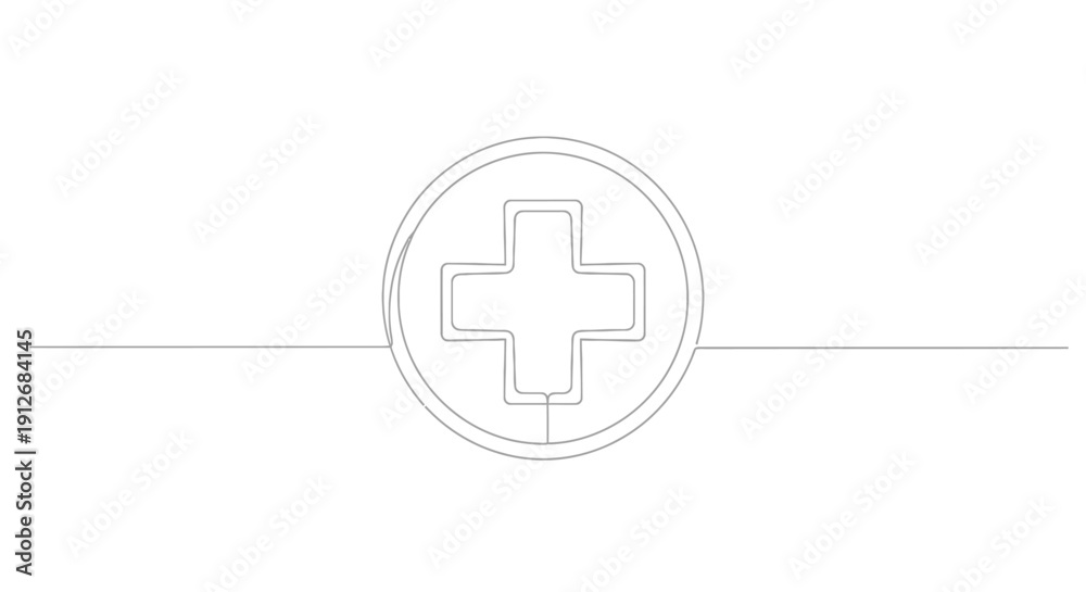 Obraz premium Minimalist Medical Cross Icon Continuous Line Drawing, Health Care Symbol