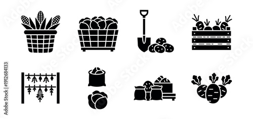 Agriculture and farming silhouette icons set