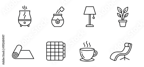 Home comfort and relaxation line icons set