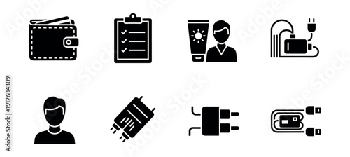 User Interface and Digital Illustration Black and White Icons Set