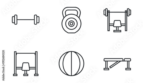 Fitness equipment line icons set