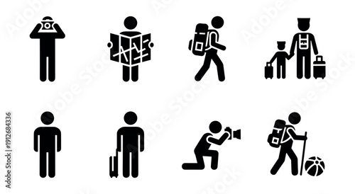 Travel black and white silhouette icons set