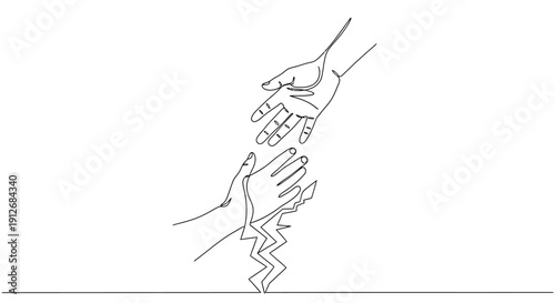 Helping Hands Reaching Out - Single Line Drawing, Support and Connection