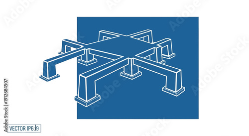 Concrete Foundation Structure Blueprint Vector Icon. Isometric Drawing of Structural Footings, Columns, and Connecting Beams for Architecture and Engineering Projects.