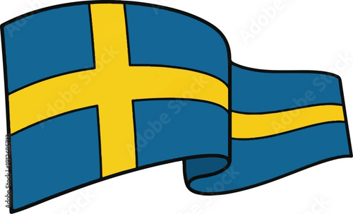 A cartoonish depiction of the Swedish flag waving
