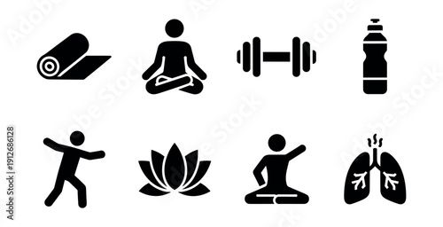 Fitness and wellness silhouette icons set