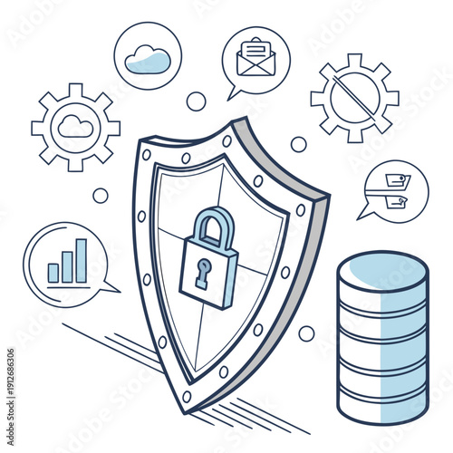 Modern vector cybersecurity shield protecting business data