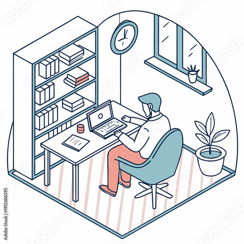 Clean vector remote employee working from home office desk