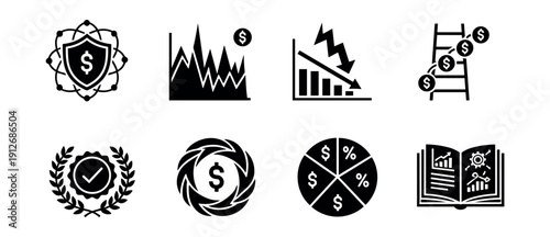 Financial black and white icons set