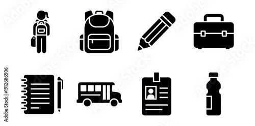 School and education black icons set